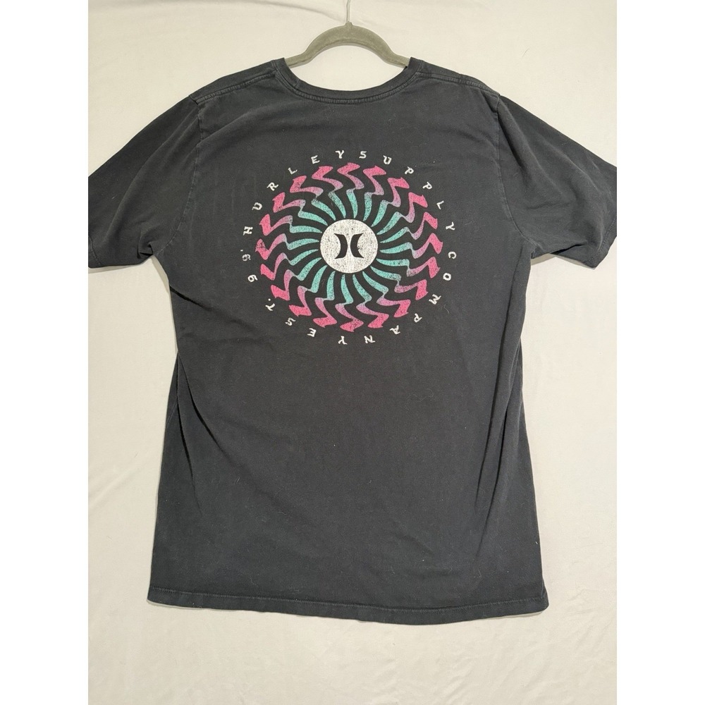 hurley sk8 surf everyday black tee, large back logo, men's large t-shirt‎